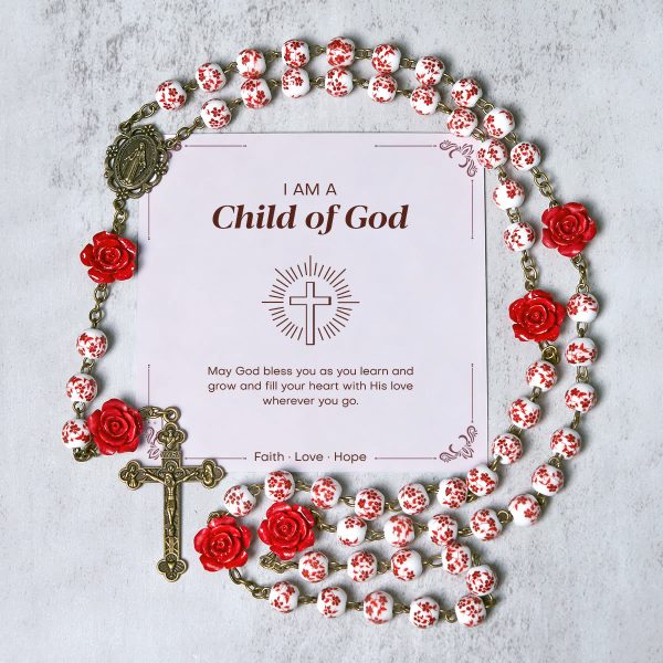 PRAYERFUL FAITH:Handmade Rose Cinnabar Beads Rosary with Gift Card