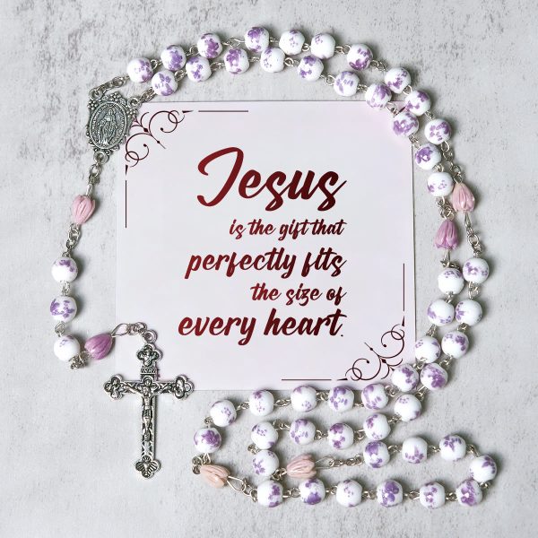 PRAYERFUL FAITH: Handmade Purple Flower Beads Rosary with Gift Card