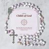 PRAYERFUL FAITH: Handmade Purple Flower Beads Rosary with Gift Card