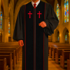 Traditional Black Clergy Robe with Red Cross Embroidery