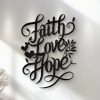 Christianartworkshop Faith Love Hope Script Metal Wall Decor with Heart & Leaf Accents