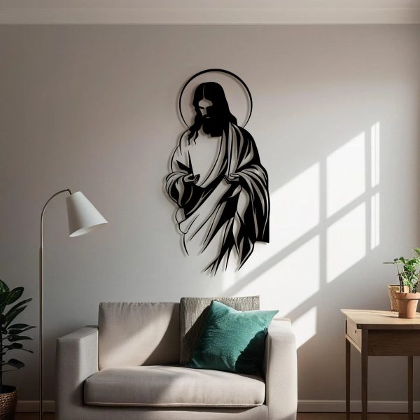 Christianartworkshop Jesus with Halo Silhouette Metal Wall Decor for Faithful Home