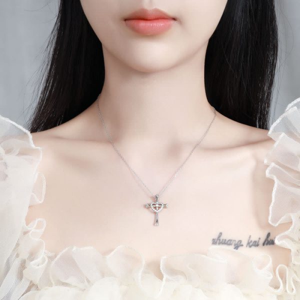 925 Silver Cross & Heart Zircon Necklace: Faith Meets Love in Sparkle