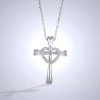925 Silver Cross & Heart Zircon Necklace: Faith Meets Love in Sparkle