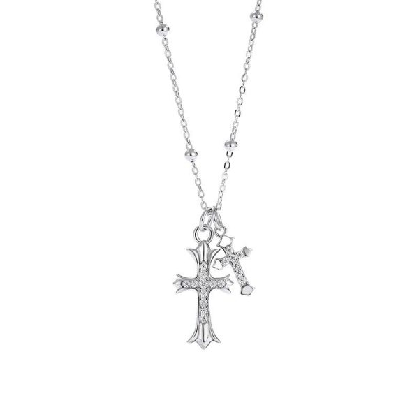 925 Silver Double Cross Necklace: Faith - Inspired Sparkle