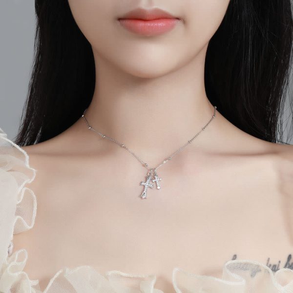 925 Silver Double Cross Necklace: Faith - Inspired Sparkle
