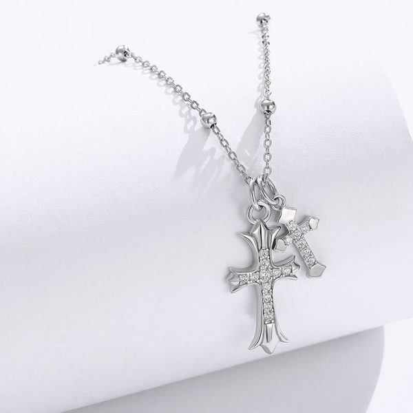 925 Silver Double Cross Necklace: Faith - Inspired Sparkle
