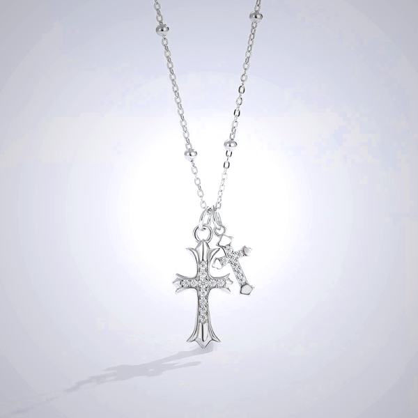 925 Silver Double Cross Necklace: Faith - Inspired Sparkle