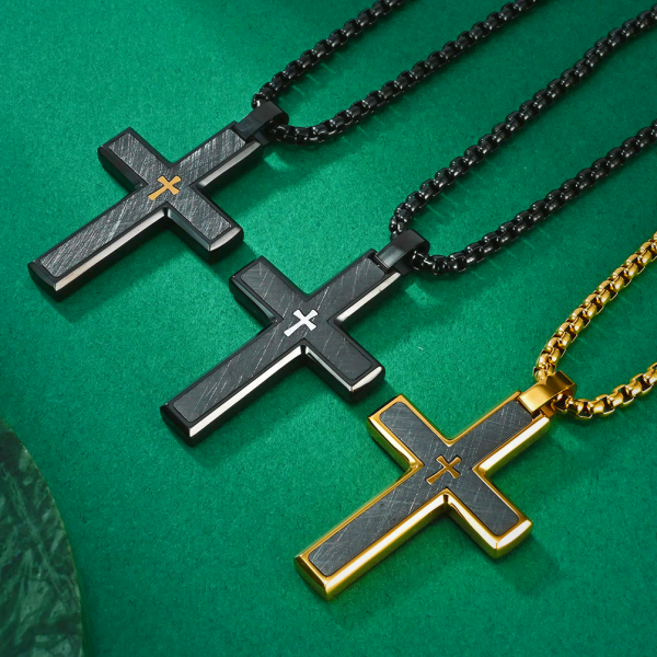 Multi - Style Two - Tone Cross Necklace: Blend of Faith and Chic Hues