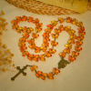 Amber Butterfly Beads with Crucifix & Holy Family Animal Rosary
