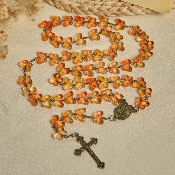 Amber Butterfly Beads with Crucifix & Holy Family Animal Rosary