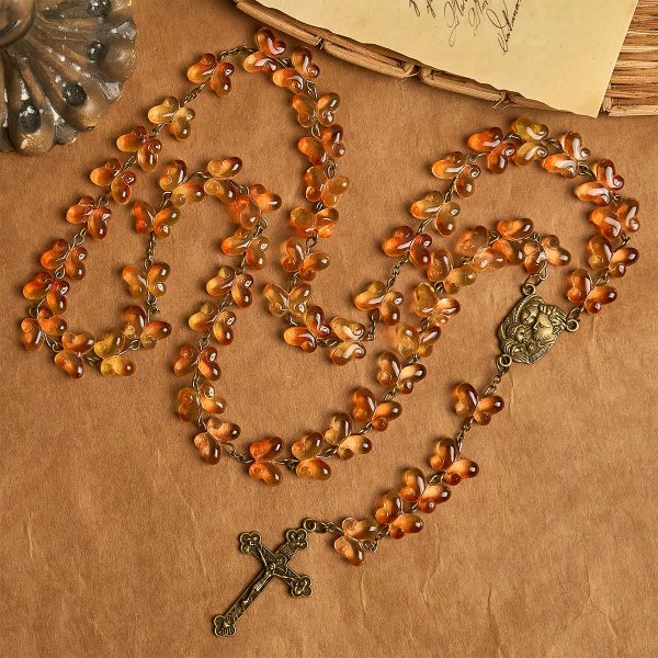 Amber Butterfly Beads with Crucifix & Holy Family Animal Rosary