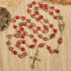 Christmas - Themed Red Bead Rosary with Golden Crucifix & Madonna Medal