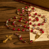 Christmas - Themed Red Bead Rosary with Golden Crucifix & Madonna Medal
