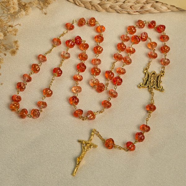 PRAYERFUL FAITH: Sacred Pumpkin Beads Rosary with Miraculous Medal and Cross