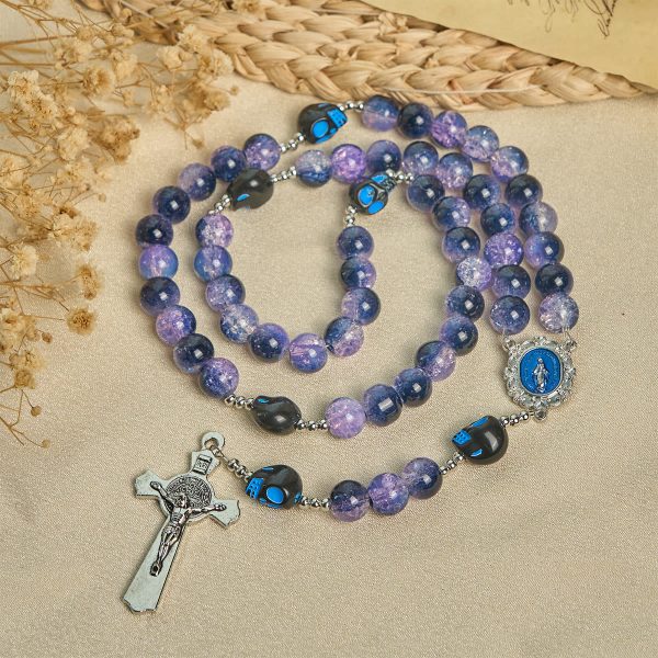 Purple Beads with Skull Details & Silver Crucifix Gothic Rosary