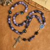Purple Beads with Skull Details & Silver Crucifix Gothic Rosary