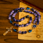 Purple Beads with Skull Details & Silver Crucifix Gothic Rosary