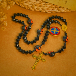 Gothic Style Black Skull Design with Golden Crucifix Rosary