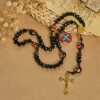 Gothic Style Black Skull Design with Golden Crucifix Rosary