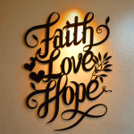 Faith Love Hope Metal Wall Decor with Heart & Leaf Accents