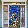 Christianartworkshop Blue - Toned Stained Glass Nativity Door Curtain: Holy Family & Lamb