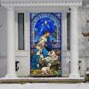 Christianartworkshop Blue - Toned Stained Glass Nativity Door Curtain: Holy Family & Lamb