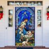 Christianartworkshop Blue - Toned Stained Glass Nativity Door Curtain: Holy Family & Lamb