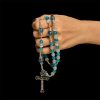 Christianartworkshop Glittering Cat's Eye Stone & Blue Star Glass Rosary with Sacred Heart
