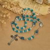 Christianartworkshop Glittering Cat's Eye Stone & Blue Star Glass Rosary with Sacred Heart