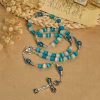 Christianartworkshop Glittering Cat's Eye Stone & Blue Star Glass Rosary with Sacred Heart