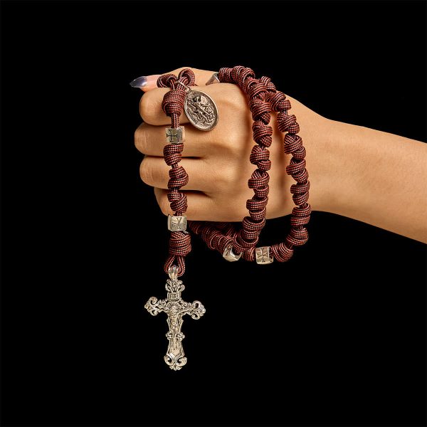 Warrior's Devotion Deep Red Paracord Rosary with St. Michael the Archangel