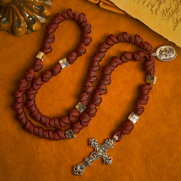 Warrior's Devotion Deep Red Paracord Rosary with St. Michael the Archangel