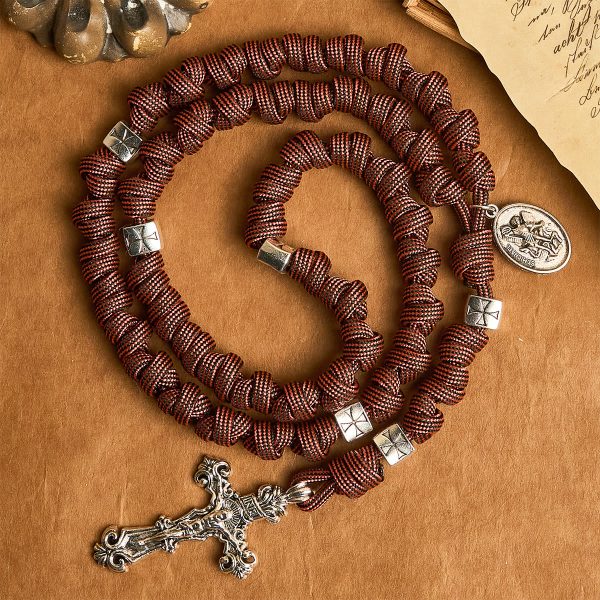Warrior's Devotion Deep Red Paracord Rosary with St. Michael the Archangel