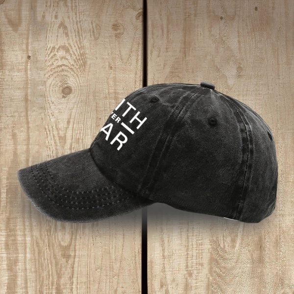 Christianartworkshop Minimalist Bold Statement Faith Over Fear Unisex Distressed Washed Cotton Hat