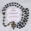 "Faith walks with you" Vintage Obsidian Tiger Eye Beads Rosary with Pardon Crucifix & St. Benedict