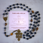 "Faith walks with you" Vintage Obsidian Tiger Eye Beads Rosary with Pardon Crucifix & St. Benedict