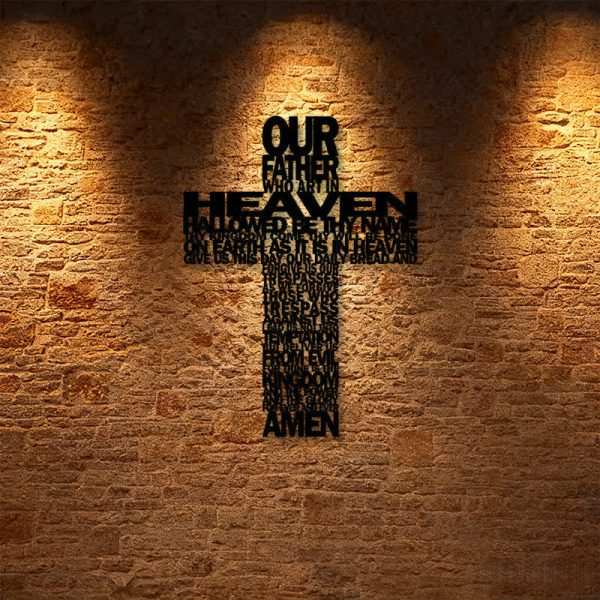 Christianartworkshop Textured Lord's Prayer Cross Metal Wall Decor with Biblical Phrases