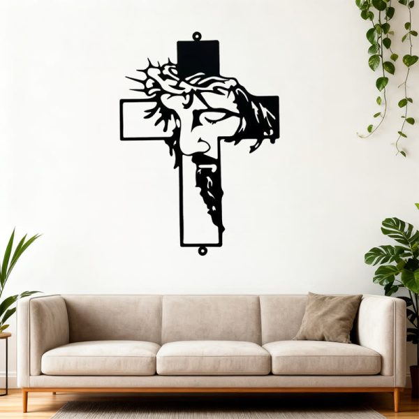 Christianartworkshop Black Metal Jesus with Crown of Thorns Cross Metal Wall Decor