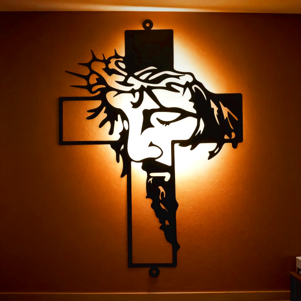 Black Metal Jesus Crown of Thorns Cross Wall Decor
