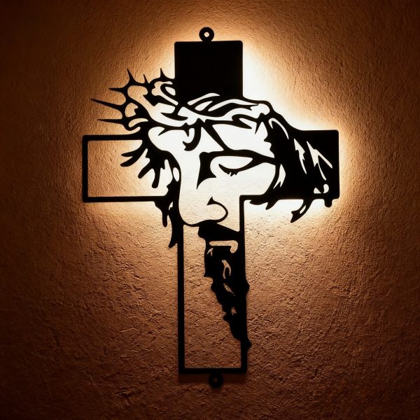 Christianartworkshop Black Metal Jesus with Crown of Thorns Cross Metal Wall Decor
