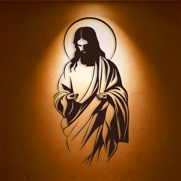 Jesus Silhouette Metal Wall Decor with Halo for Christian Home