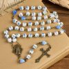 Christianartworkshop Immaculate Heart of Mary & Crucifix of 8 mm Round Blue Floral Acrylic Alloy Chain Rosary