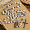 Christianartworkshop Immaculate Heart of Mary & Crucifix of 8 mm Round Blue Floral Acrylic Alloy Chain Rosary
