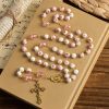 Christianartworkshop Miraculous Medal & Crucifix of 8 mm Round Floral Pink Ceramic Alloy Chain Rosary