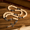 Sacred Light Wood Rosary: Blue Icon Accents & Vintage Crucifix