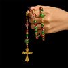 Christmas Gift: Christmas Atmosphere Rosary: Colorful Beads & Ornate Golden Crucifix