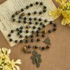 Vintage Obsidian Tiger Eye Beads Rosary with Pardon Crucifix & St. Benedict