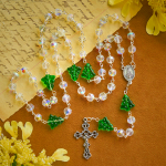Festive Faith Rosary: Iridescent Translucent Beads & Christmas Tree Accents