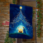 Christian Nativity Garden Flag with Starry Tree & Bethlehem Star Design